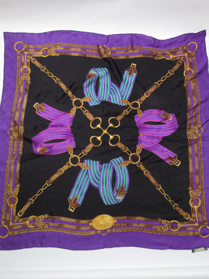 Vintage Large Silk Purple & Black Ralph Lauren Scarf
