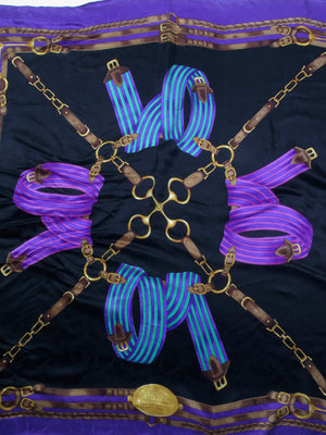 Vintage Large Silk Purple & Black Ralph Lauren Scarf