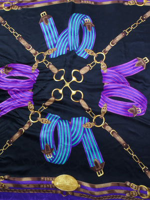 Vintage Large Silk Purple & Black Ralph Lauren Scarf