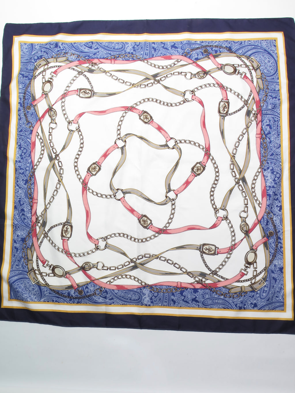 Women's Vintage Large White & Navy Printed Scarf