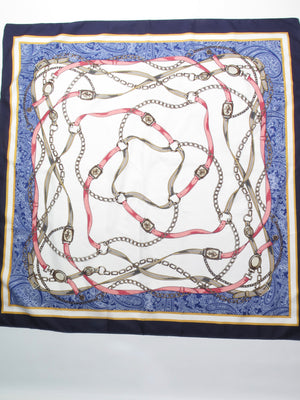 Women's Vintage Large White & Navy Printed Scarf