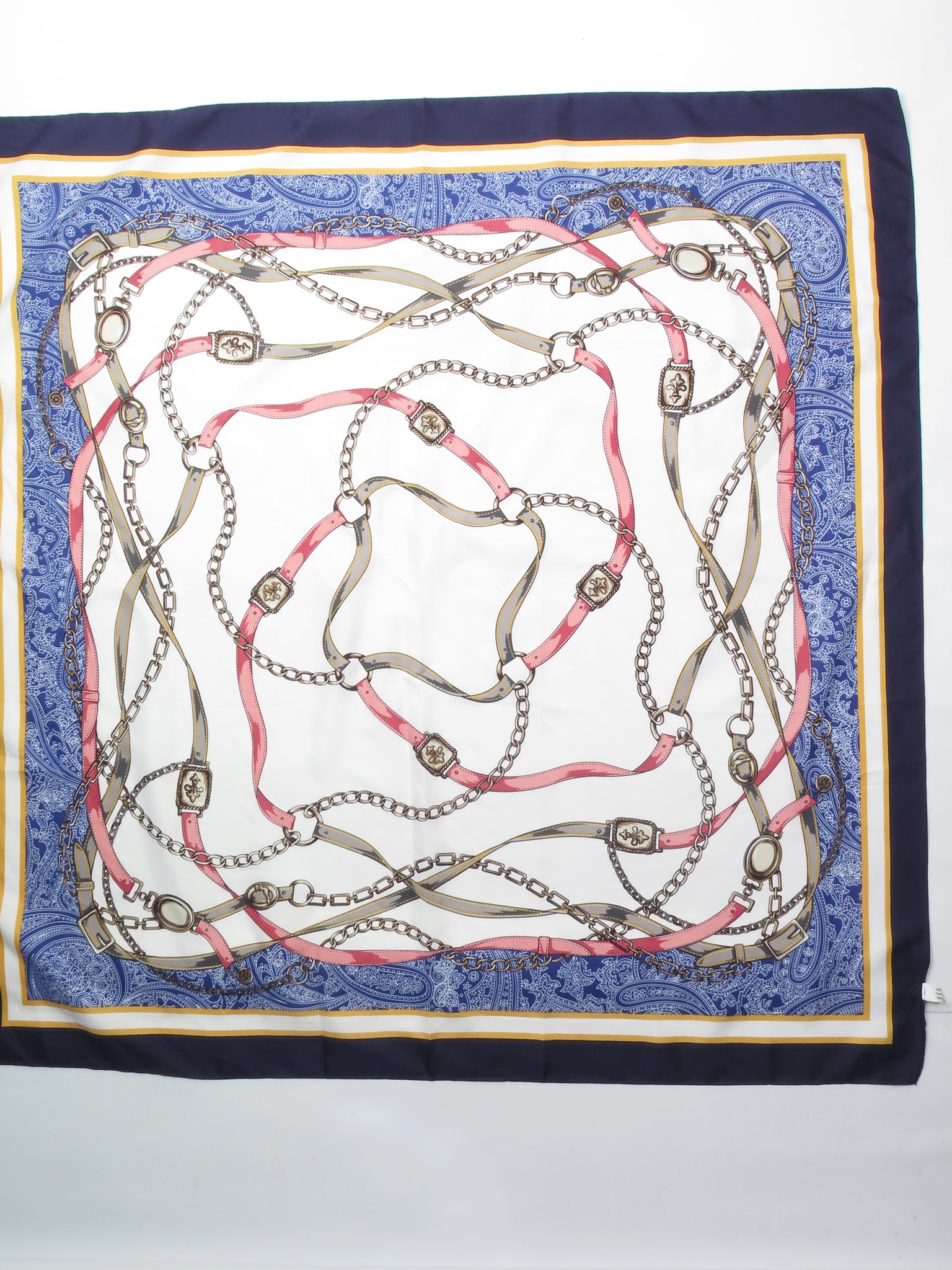 Women's Vintage Large White & Navy Printed Scarf