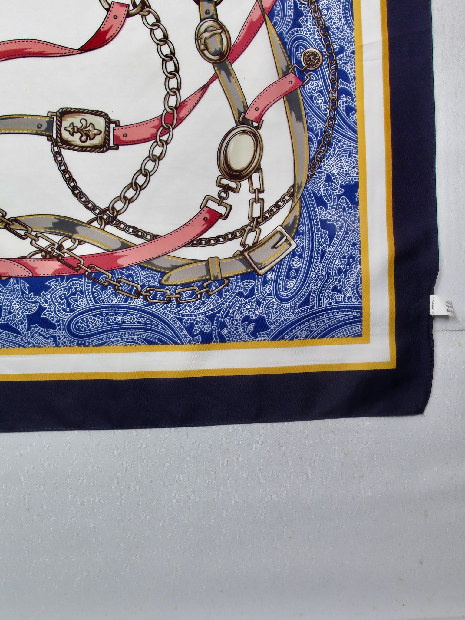 Women's Vintage Large White & Navy Printed Scarf