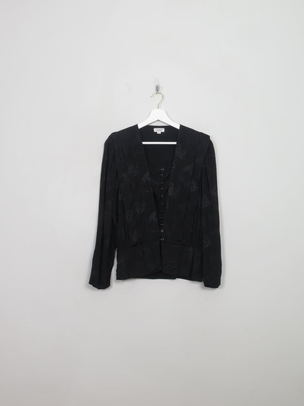 Women's Vintage Black Jacquard Long Sleeved Blouse S