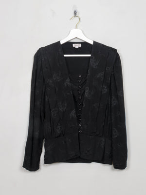 Women's Vintage Black Jacquard Long Sleeved Blouse S