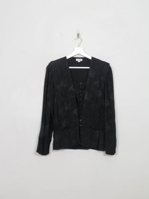 Women's Vintage Black Jacquard Long Sleeved Blouse S