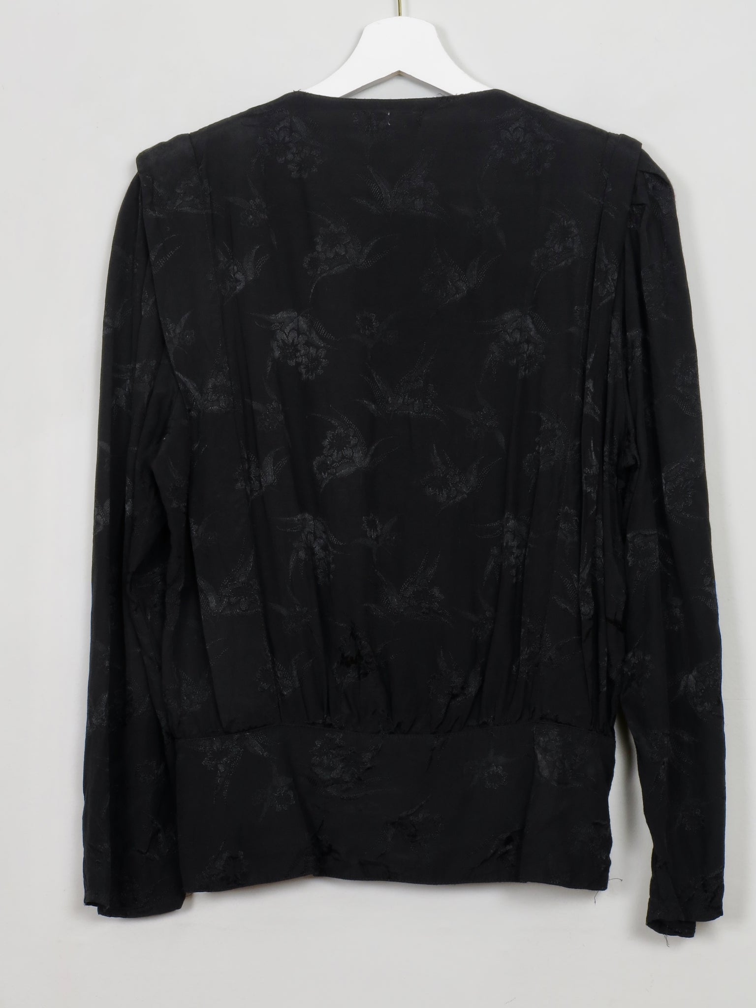 Women's Vintage Black Jacquard Long Sleeved Blouse S