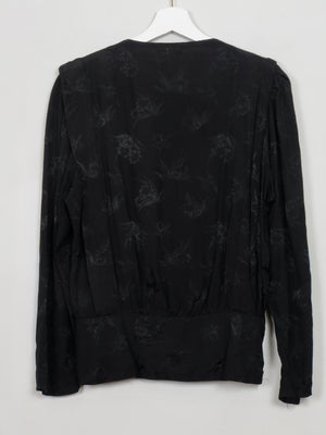 Women's Vintage Black Jacquard Long Sleeved Blouse S
