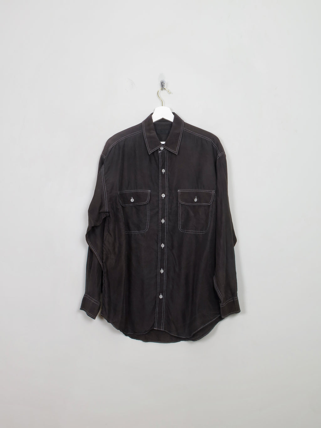 Men's Vintage Black Silk Shirt M
