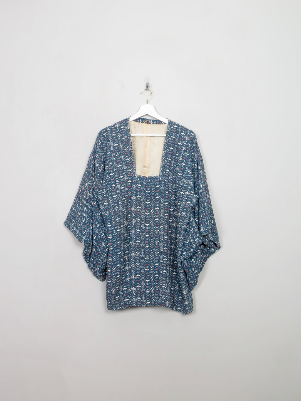 Men's Vintage Blue Printed Silk Kimono M/L