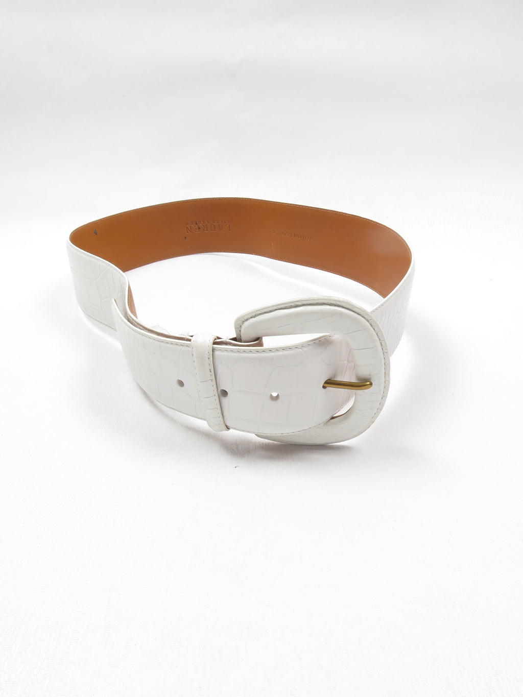 Women's Vintage Ralph Lauren Cream Leather Belt S/M