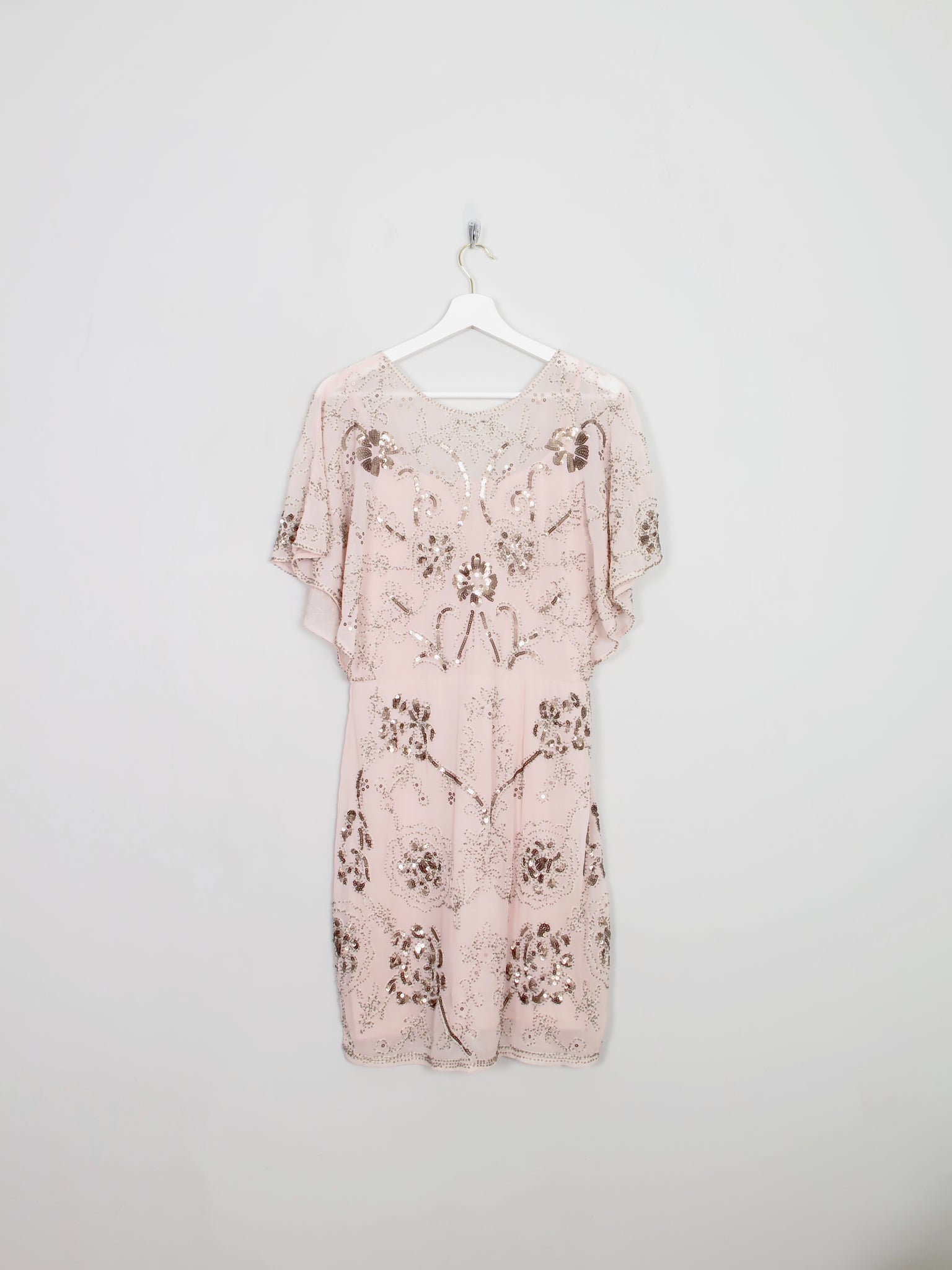 Vintage Style Nude Pink Beaded Dress S New