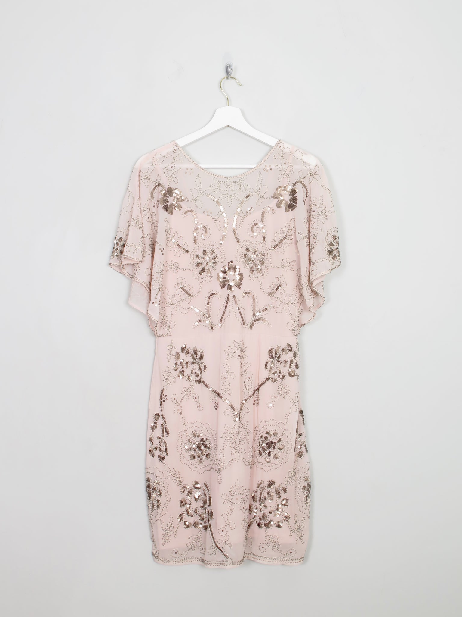 Vintage Style Nude Pink Beaded Dress S New