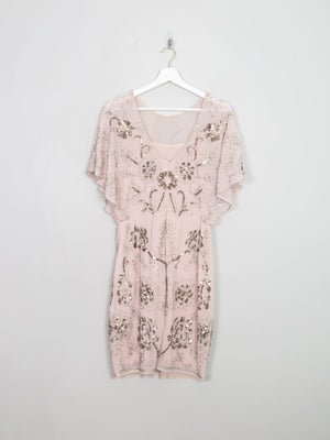 Vintage Style Nude Pink Beaded Dress S New
