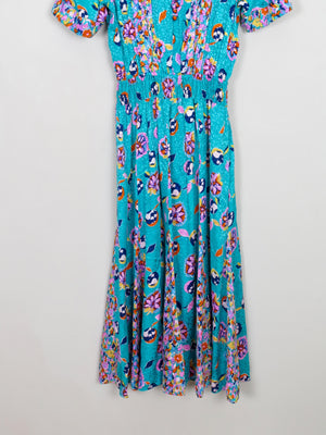 Vintage Aqua Green Printed Midi Dress S