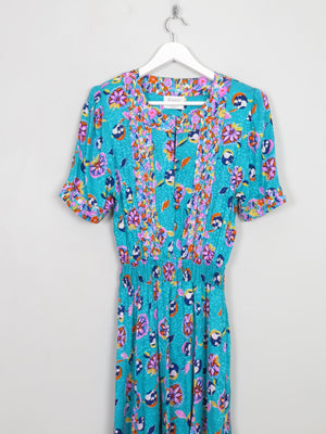 Vintage Aqua Green Printed Midi Dress S