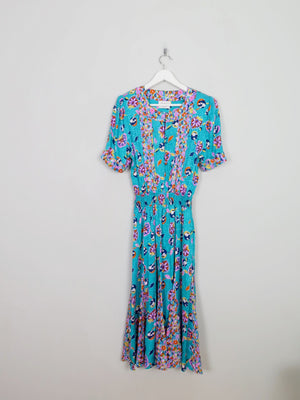 Vintage Aqua Green Printed Midi Dress S