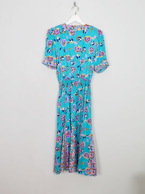 Vintage Aqua Green Printed Midi Dress S