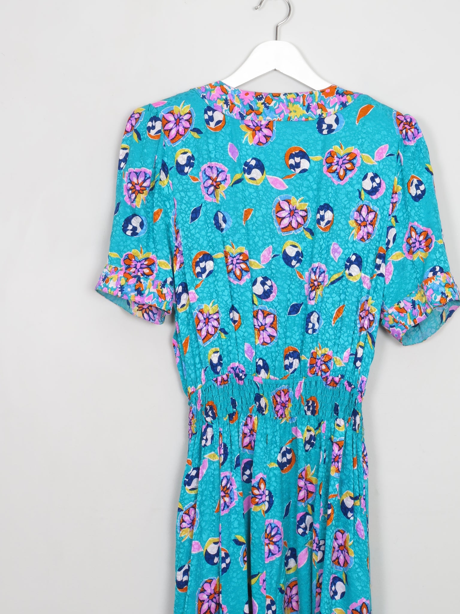 Vintage Aqua Green Printed Midi Dress S