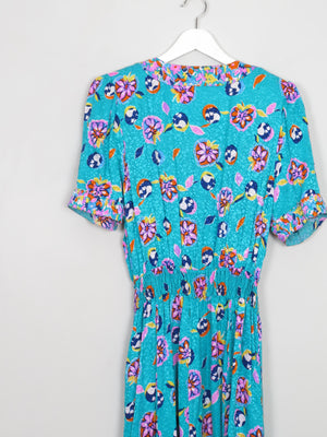 Vintage Aqua Green Printed Midi Dress S
