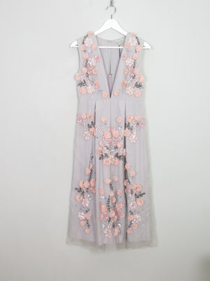 Vintage Style Embellished Grey & Pink Dress 10 New - The Harlequin