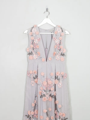 Vintage Style Embellished Grey & Pink Dress 10 New - The Harlequin