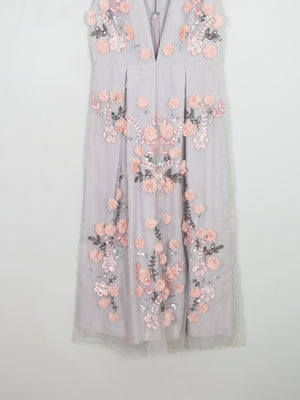 Vintage Style Embellished Grey & Pink Dress 10 New - The Harlequin