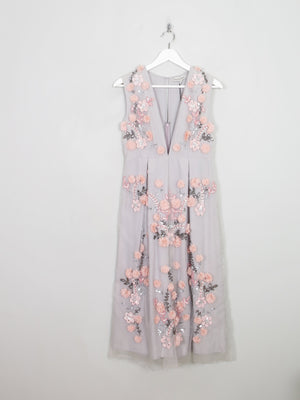 Vintage Style Embellished Grey & Pink Dress 10 New - The Harlequin