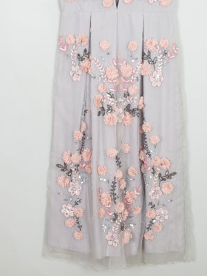 Vintage Style Embellished Grey & Pink Dress 10 New - The Harlequin