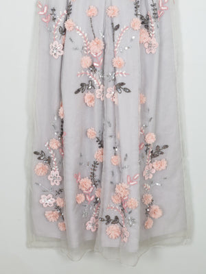 Vintage Style Embellished Grey & Pink Dress 10 New - The Harlequin