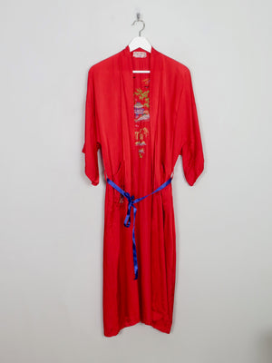 Women's Vintage Red Satin Kimono S/M - The Harlequin