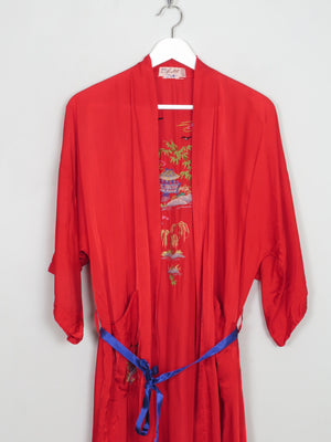 Women's Vintage Red Satin Kimono S/M - The Harlequin