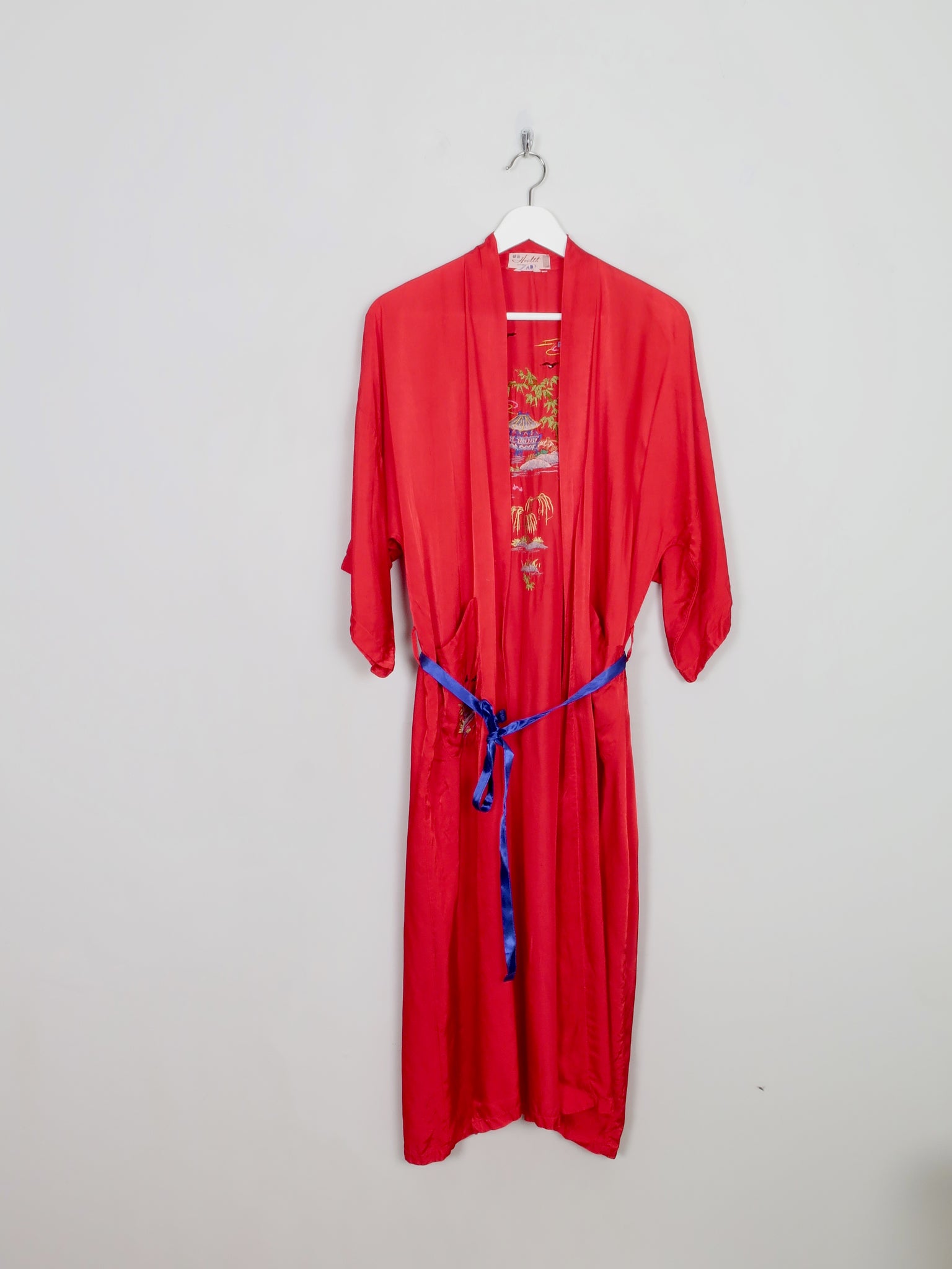 Women's Vintage Red Satin Kimono S/M - The Harlequin