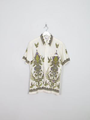 Men's Vintage Cream Printed Batik Shirt S/M