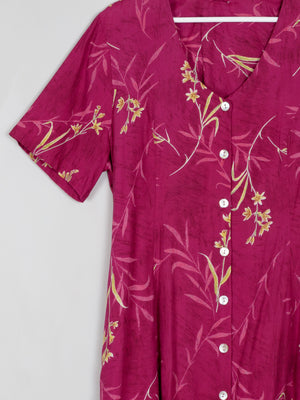 Vintage Burgundy Dress Printed Button Down L/XL