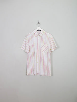 Men's Vintage White Striped Short Sleeved Shirt XL