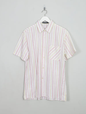 Men's Vintage White Striped Short Sleeved Shirt XL