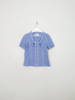 Women's Vintage Blue Gingham Blouse M - The Harlequin
