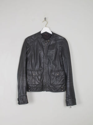 Women's Vintage Leather Black Biker Jacket By Maje S/M - The Harlequin