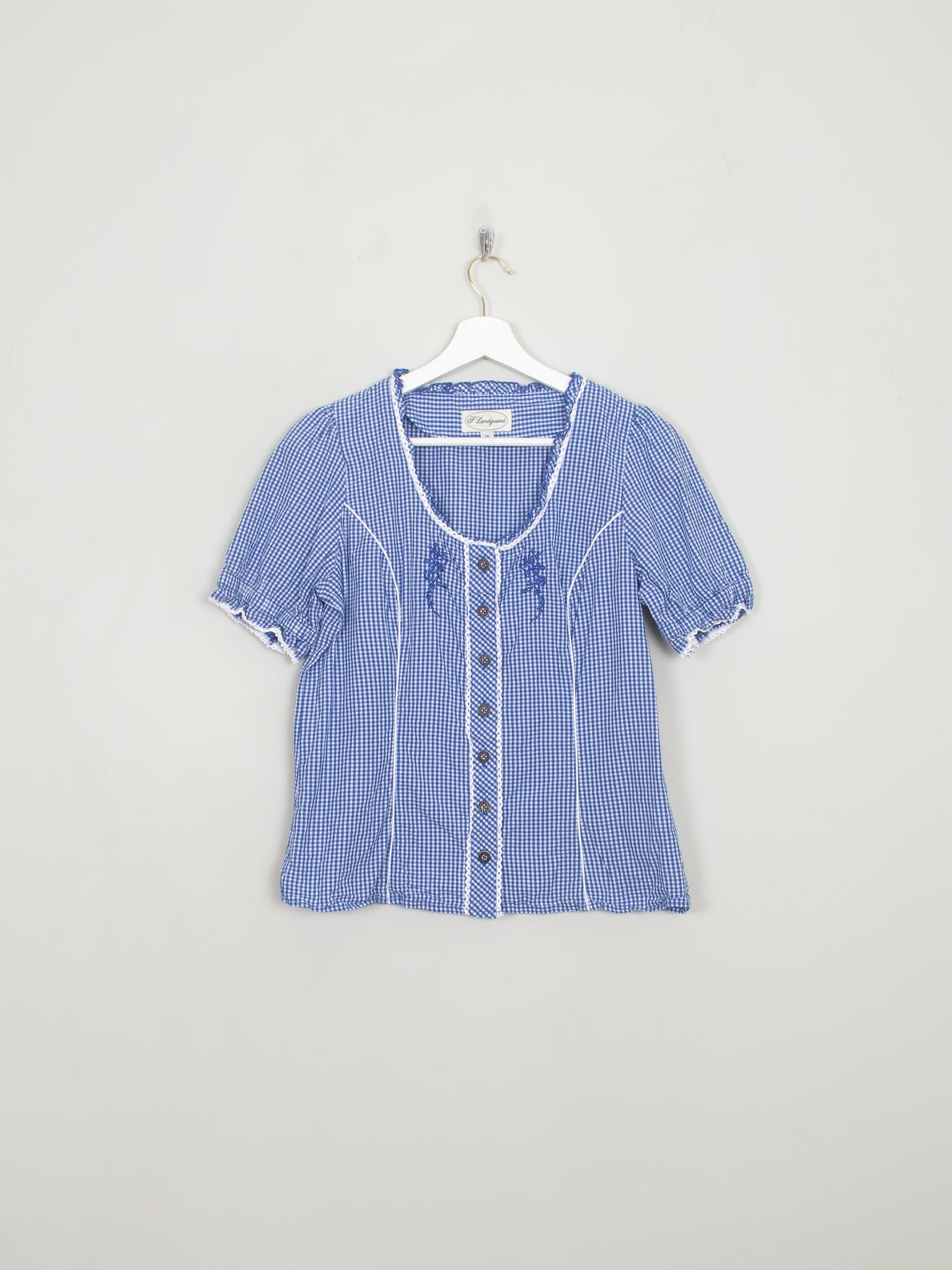 Women's Vintage Blue Gingham Blouse M - The Harlequin