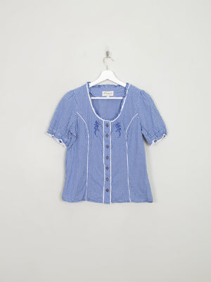 Women's Vintage Blue Gingham Blouse M - The Harlequin
