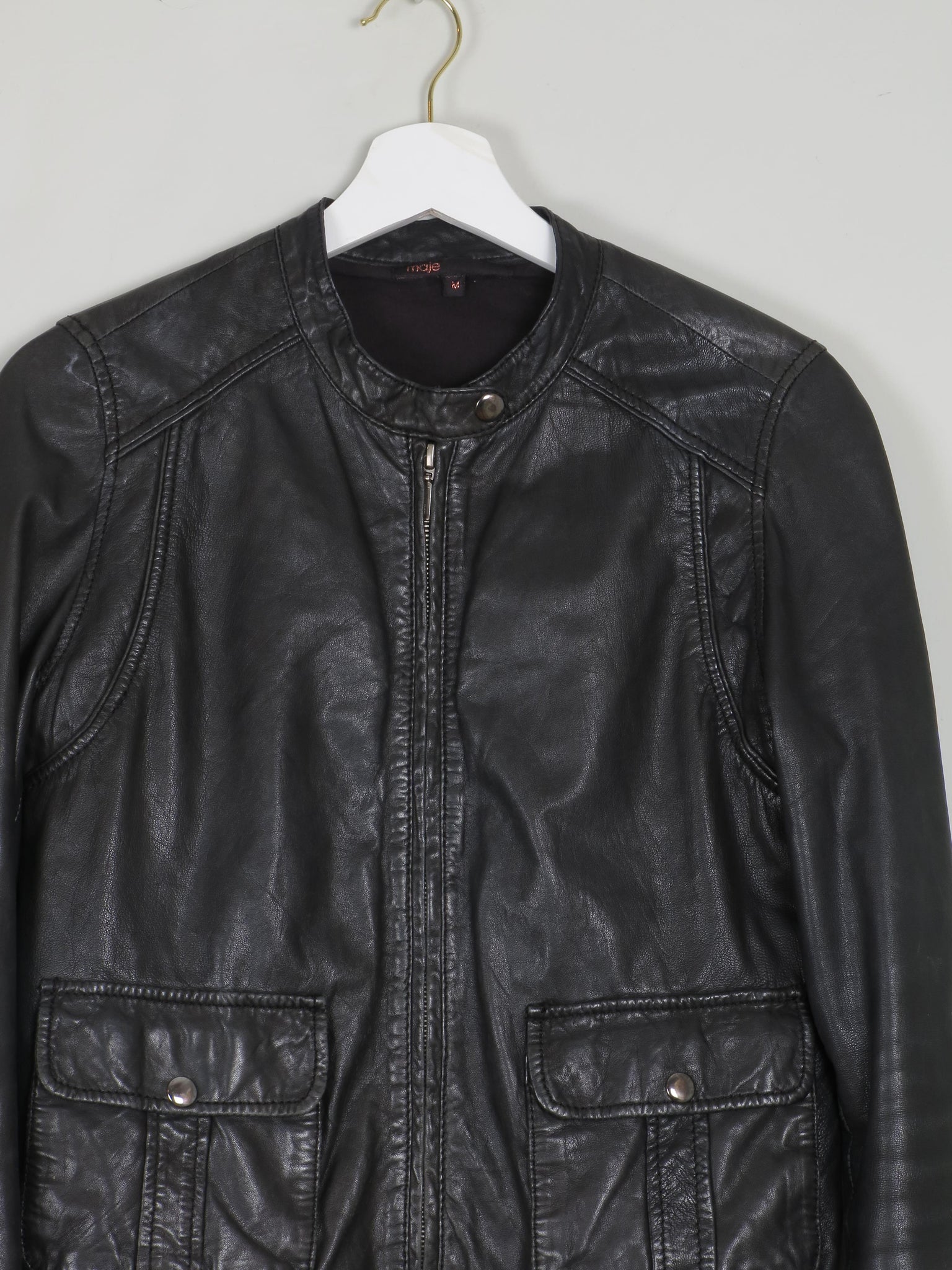Women's Vintage Leather Black Biker Jacket By Maje S/M