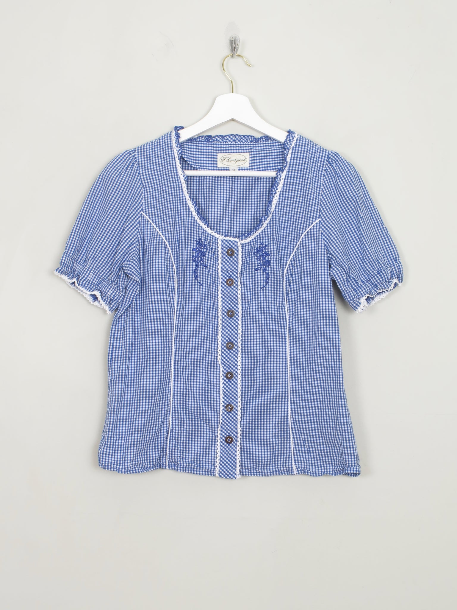 Women's Vintage Blue Gingham Blouse M - The Harlequin