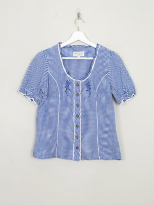 Women's Vintage Blue Gingham Blouse M - The Harlequin