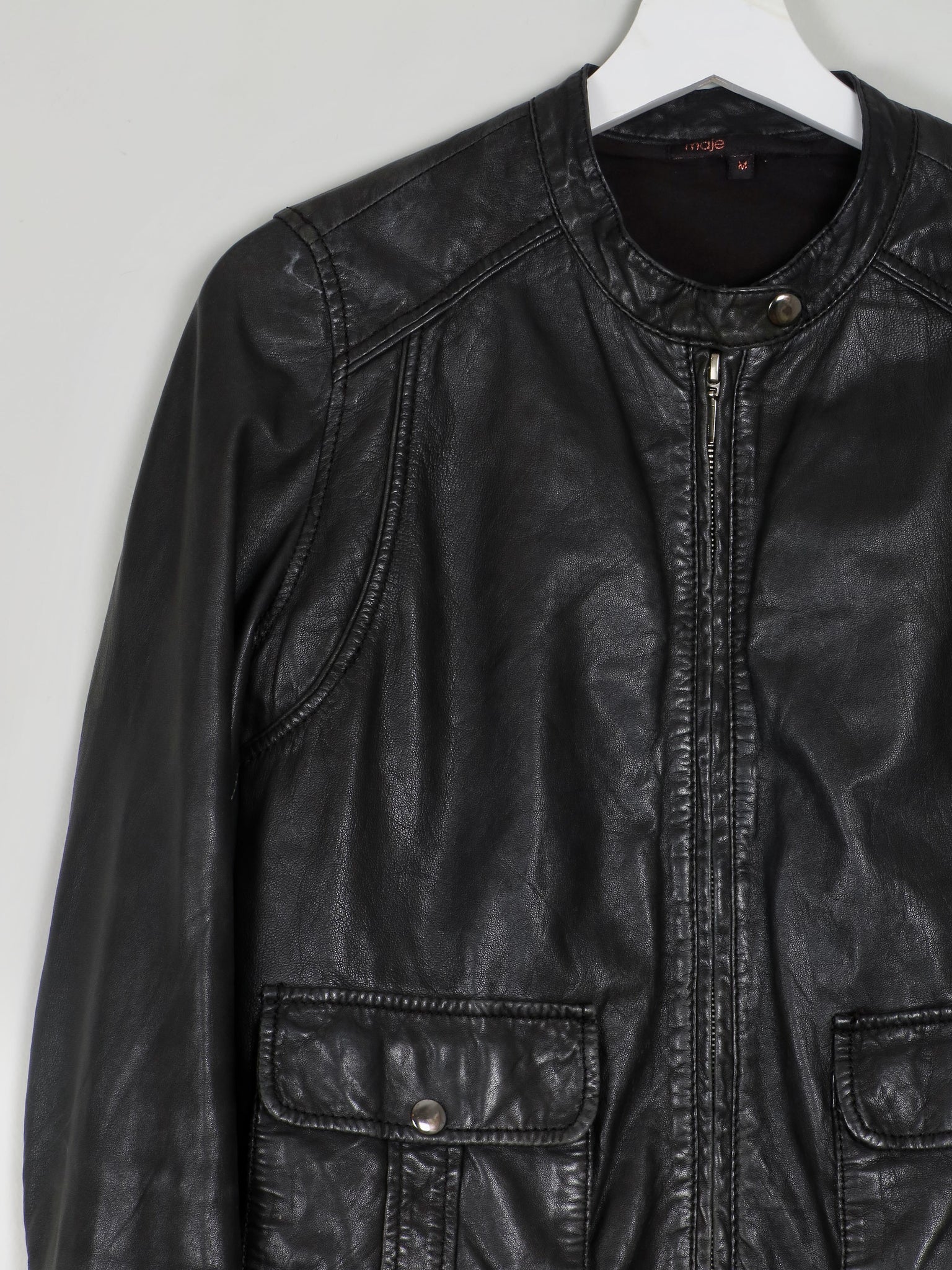 Women's Vintage Leather Black Biker Jacket By Maje S/M