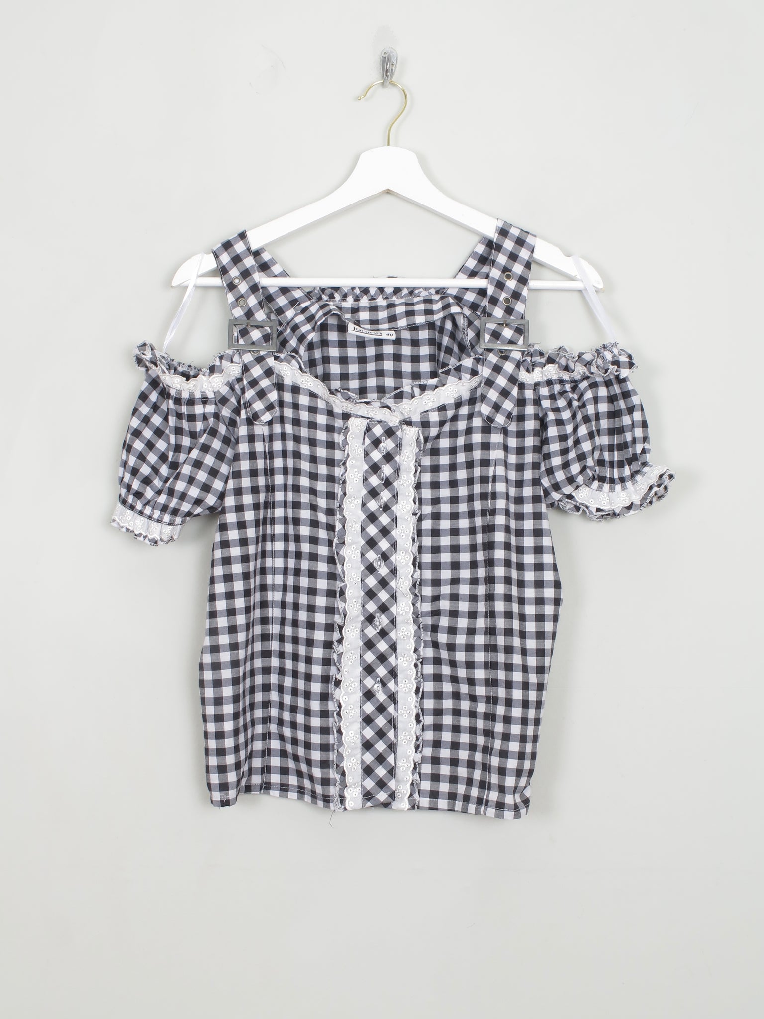 Vintage Gingham Black Blouse 12/14