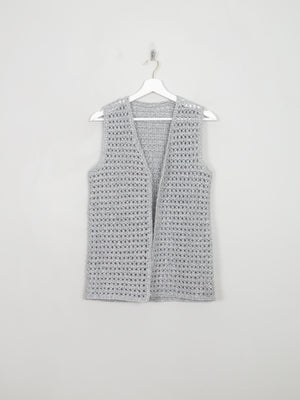 Women's Vintage Silver Crochet Waistcoat Gilet S/M