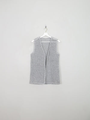 Women's Vintage Silver Crochet Waistcoat Gilet S/M