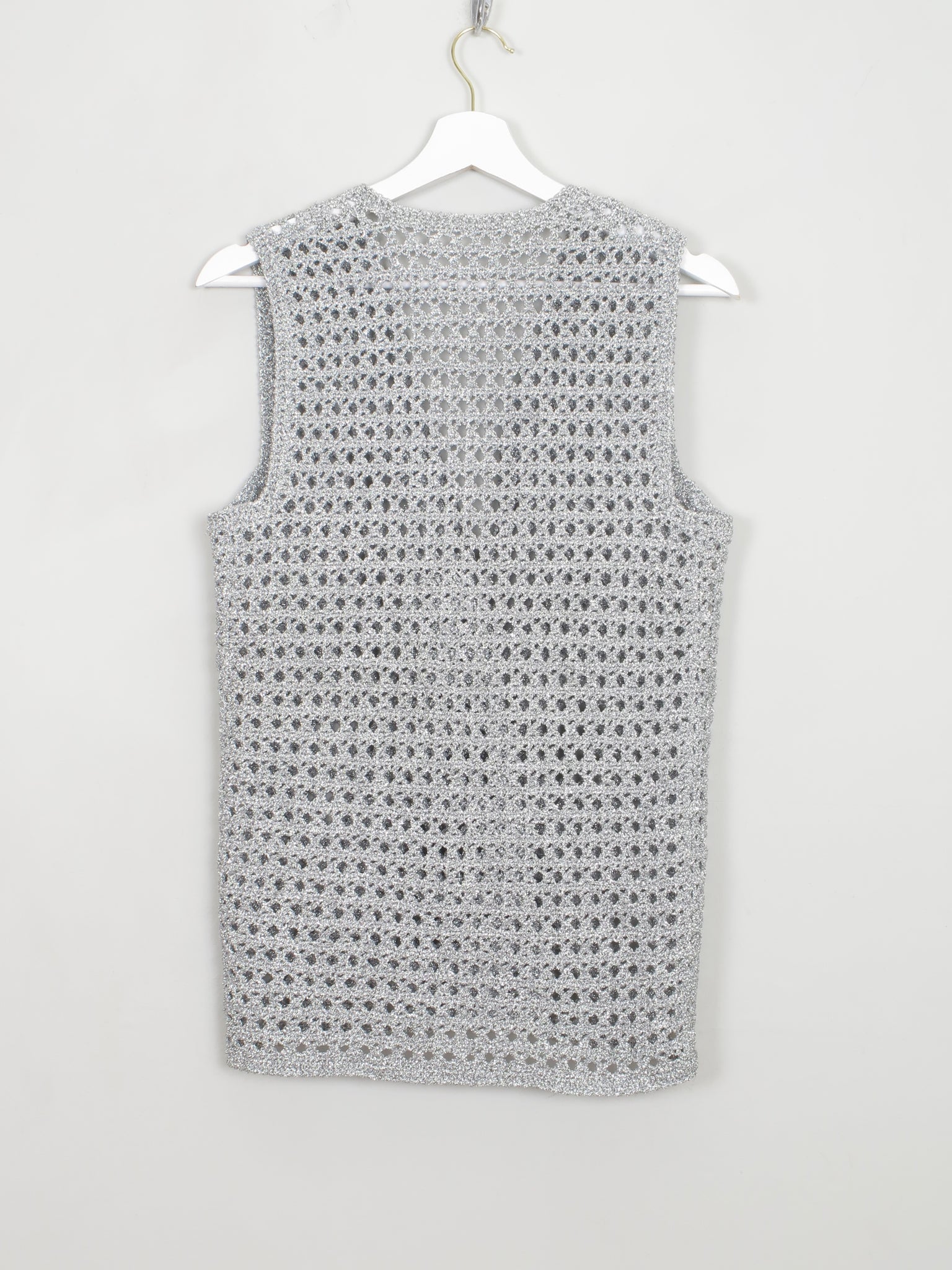 Women's Vintage Silver Crochet Waistcoat Gilet S/M