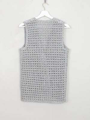 Women's Vintage Silver Crochet Waistcoat Gilet S/M